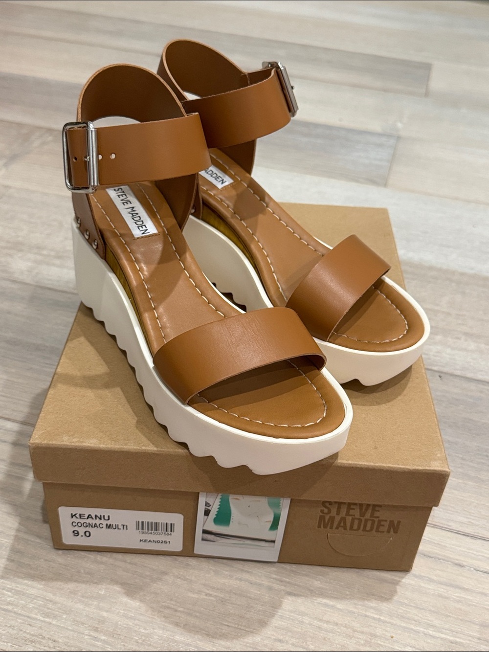 Steve Madden: Great Condition — Cognac Multi Platform Wedge Sandals Size 9
